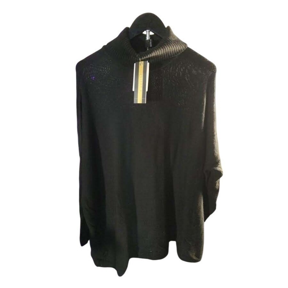 JOSEPH A Black Knit Turtleneck Sweater Poncho Cape Size M